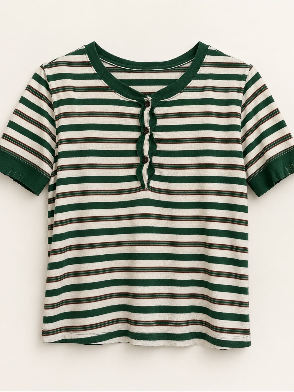 BDG Urban Outfitters Harvey Striped Henley Tee Green Cream L